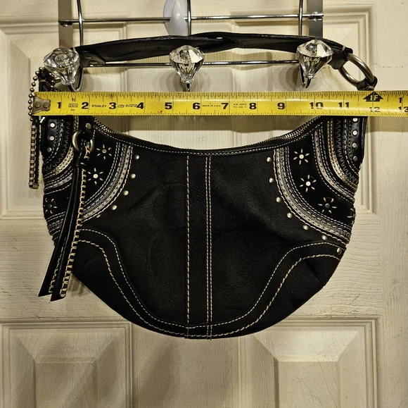 Coach limited edition black soho jacquard studded grommet hobo handbag purse - Picture 11 of 15